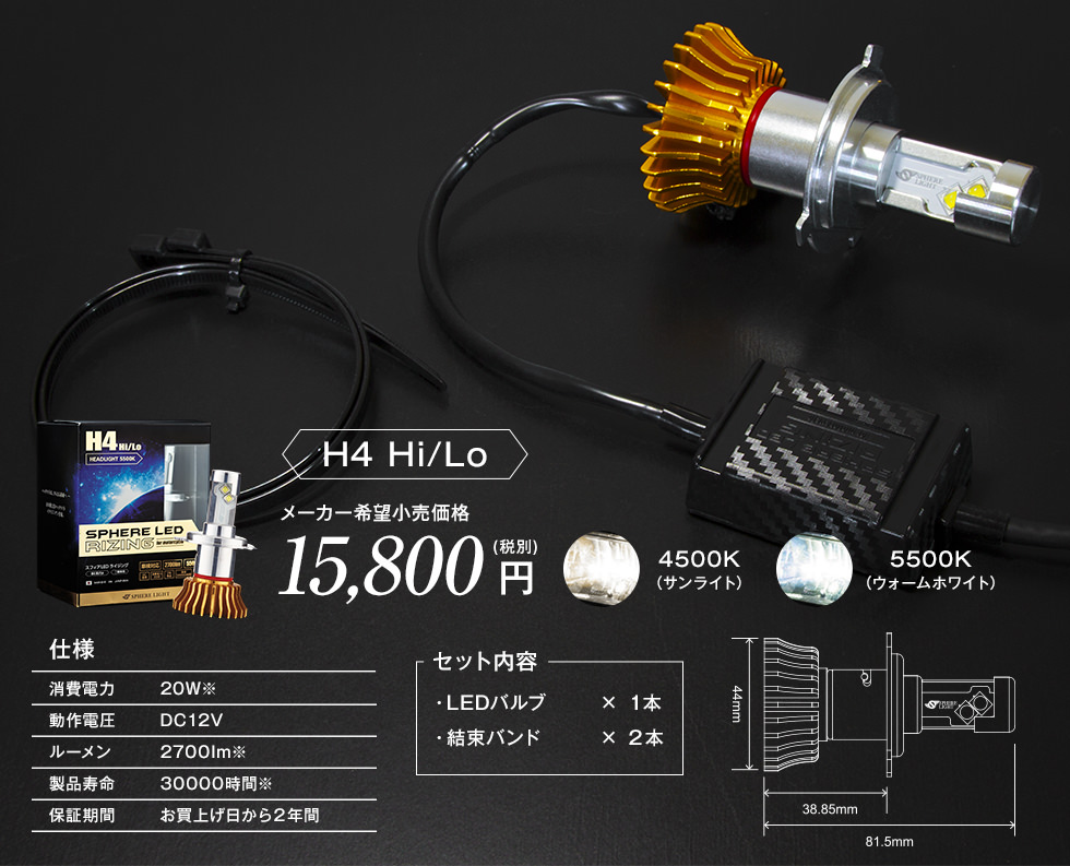 バイク用スフィアLED RIZING＜ライジング＞業界初の日本製LEDヘッド 